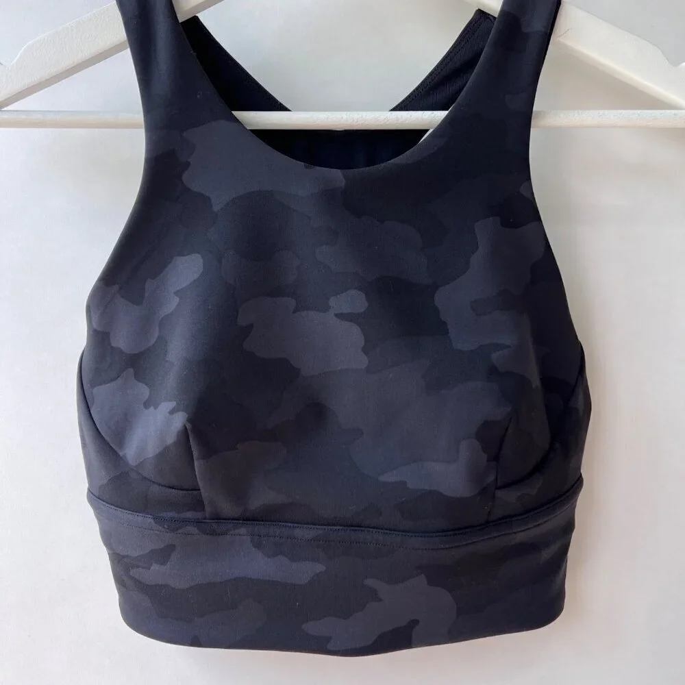 Lululemon Wunder Train Longline Bra, black Camo, Size 6 J199